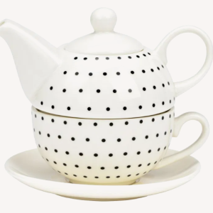 Théière, décor pois, set de 3, en porcelaine blanche (L/H/P) 15x16x15cm 400ml/250ml