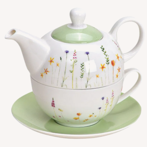 Théière décorée de fleurs en porcelaine blanche, Set de 3, (L/H/P) 16x15x15cm 450ml, Tasse, 200ml
