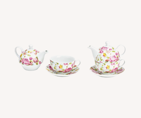 Set de théières décorées de roses en porcelaine rose/rose, (L/H/P) 16x14x15cm, 200/400 ml