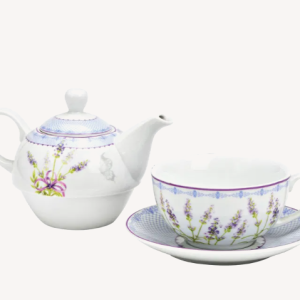 Set de théières Décoration lavande en porcelaine, 3 pièces